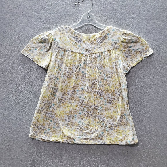 Lucky Brand Women Top Small Yellow Floral Shirt Short Sleeve Round Neck - Picture 5 of 7